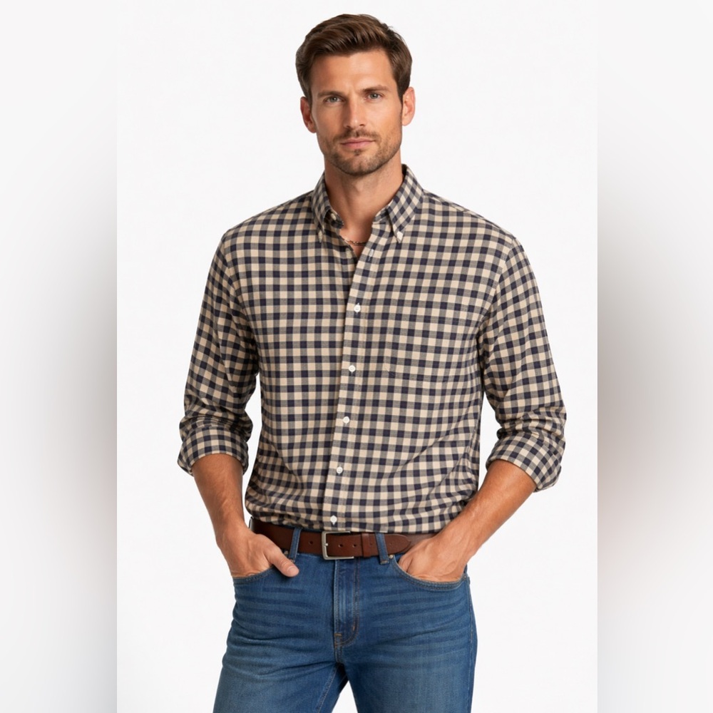 Burberry London Plaid Men's Button Down Long Sleeve Shirt- Large